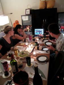 Amanda, Joe, Jess, Lisa watching the live feed